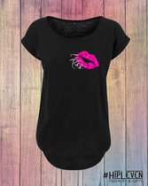 Shirt met lange rug "Kiss hart"Zwart / XXL (44-46)