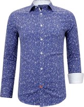 Heren Overhemd Bloemenprint- Slim Fit - 3085 - Blauw