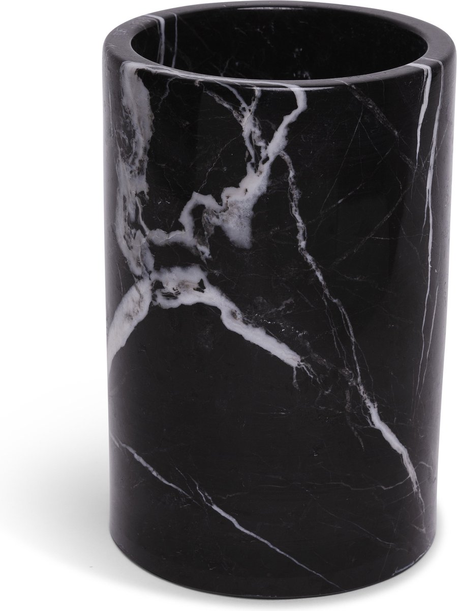 Mooisa - Marmer wijnkoeler - marmer vaas - Zwart Ø12x18cm - rond marmer dienblad - vierkant marmer dienblad - decoratie schaal - tapasplank - serveerplank