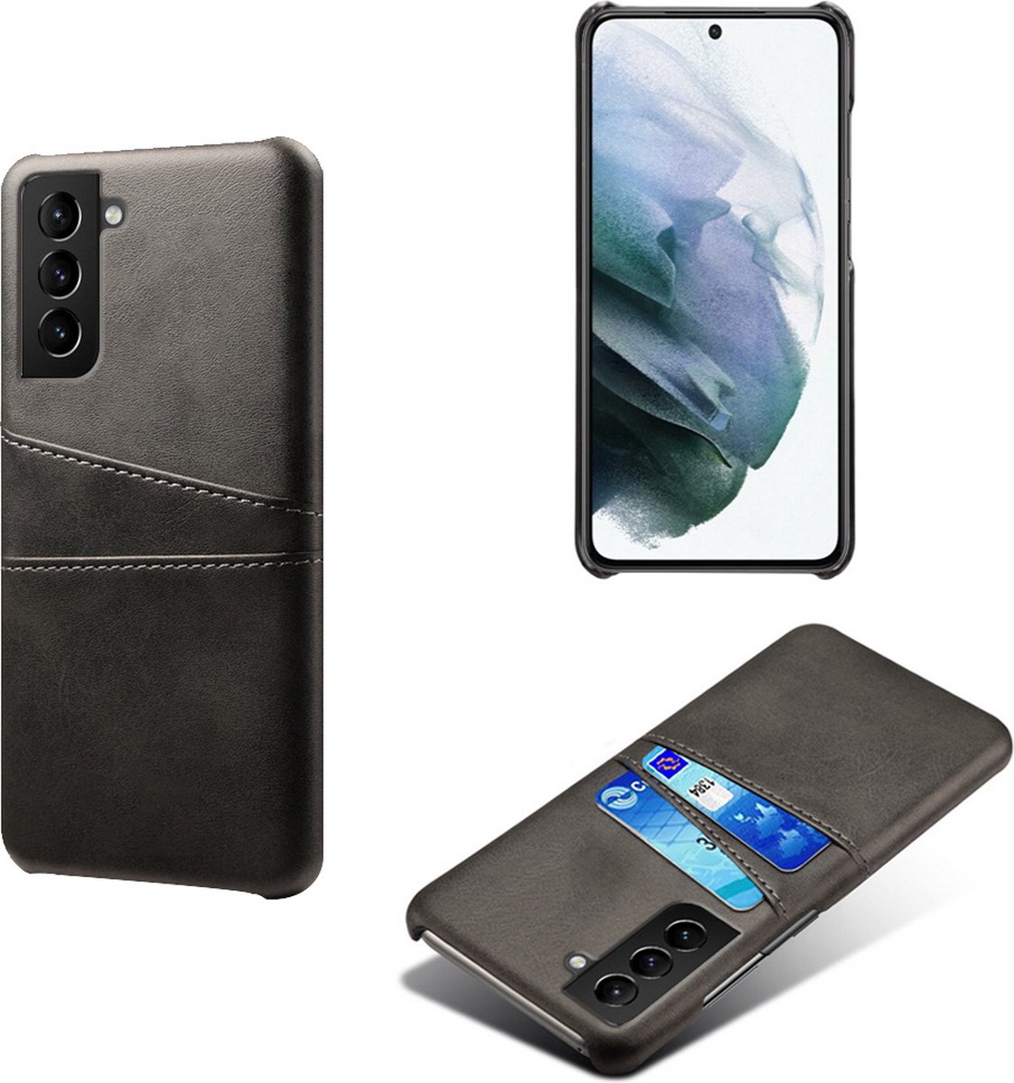 Backcover met Opbergvakjes + PMMA Screenprotector voor Galaxy S22 _ Zwart