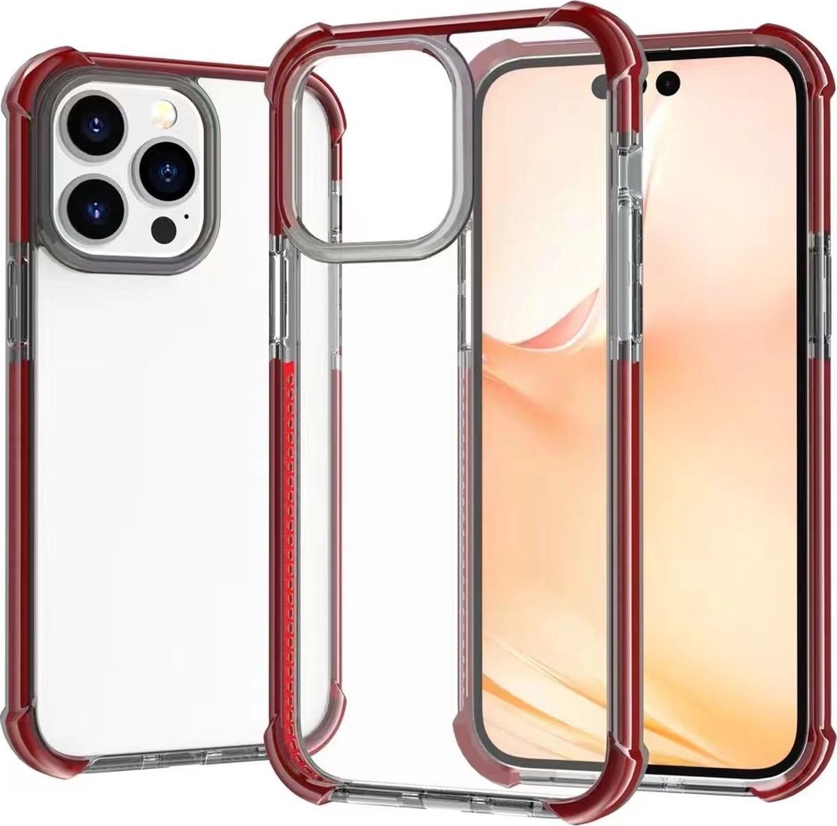 Mobigear Hoesje geschikt voor Apple iPhone 14 Plus Telefoonhoesje Hardcase | Mobigear Full Bumper Backcover Shockproof | Schokbestendig iPhone 14 Plus Telefoonhoesje | Anti Shock Proof - Transparant / Rood