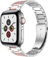 By Qubix Stalen schakelband - Zilver met rosé - Geschikt voor Apple Watch 42mm - 44mm - 45mm - Ultra - 49mm - Compatible Apple watch bandje -