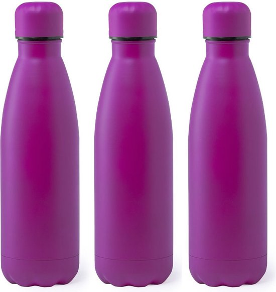 Bouteille d'eau / gourde en plastique 3x pièces rouge transparent avec  bouchon en