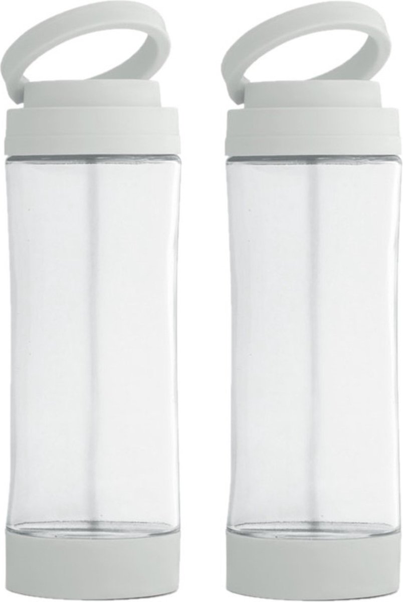 4x Stuks glazen waterfles/drinkfles met witte kunststof schroefdop en smartphone houder 390 ml - Sportfles - Bidon