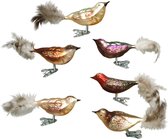 6x stuks luxe glazen decoratie vogels op clip diverse kleuren 11 cm - Decoratievogeltjes - Kerstboomversiering