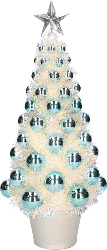 Complete kunstkerstboom met lichtjes en ballen blauw - Kerstversiering - Kerstbomen - Kerstaccessoires - Kerstverlichting
