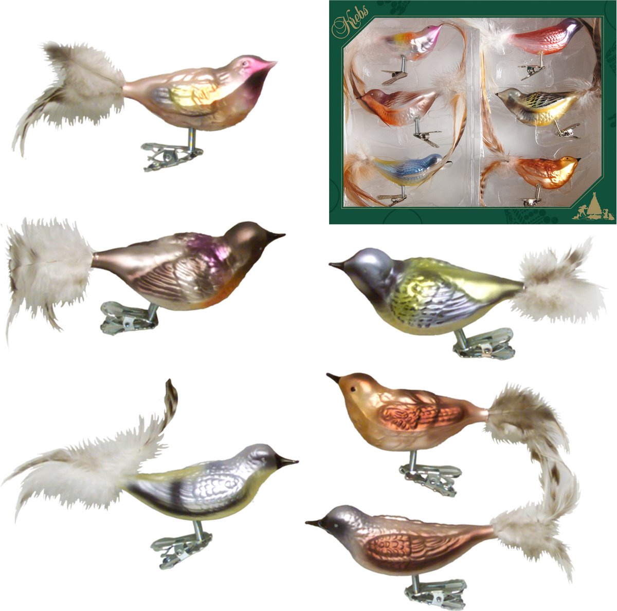 12x stuks luxe glazen decoratie vogels op clip diverse kleuren 11 cm - Decoratievogeltjes - Kerstboomversiering