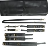 Banoch | luxe bondage set zwart | handboeien , enkelboeien , collar & leash | pu leer opbergtas | BDSM bondageset
