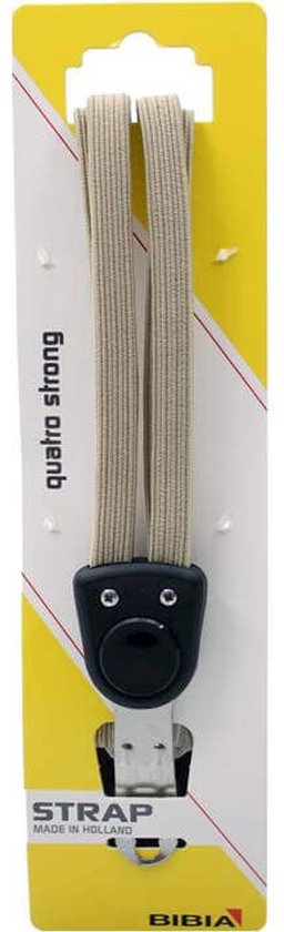 Quatro strong camelkleurige snelbinder met metalen clip en verstelbare banden.