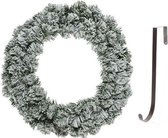 Groen/witte kerstkrans 40 cm Imperial kunstsneeuw met ijzeren hanger - Kerst decoratie kransen van dennentakken