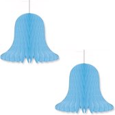 2x Lichtblauwe decoratie klokken/kerstklokken lampionnen 20 cm - feestversiering/kerstversiering