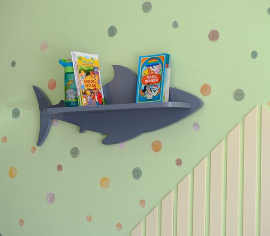 Kinderen boekenplank - Haai Boekenplank - boek Display - kasten - boekenkast kind - boekenrek kind - wandrek - wandplank - boekenrek kinderkamer - boekenrek