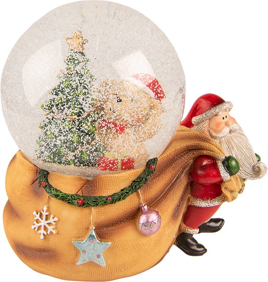 Clayre & Eef Boule de neige Père Noël 14x10x14 cm Marron Rouge Plastique