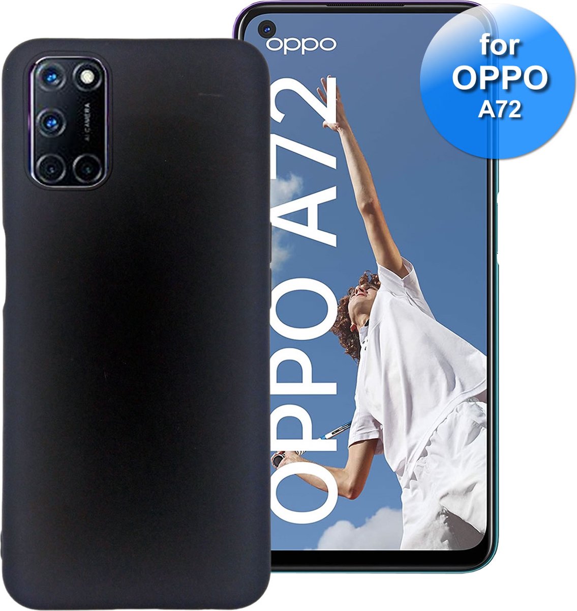 Telefoonhoesje geschikt voor de OPPO A72 - Siliconen Back Cover - Hoesje - Zwart