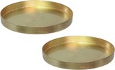 2x stuks ronde kunststof dienbladen/kaarsenplateaus goud D27 cm - Kaarsen dienbladen tafeldecoratie