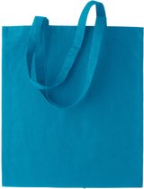 2x stuks basic katoenen schoudertasje in het turquoise blauw 38 x 42 cm met lange hengsels - Boodschappentassen - Goodie bags