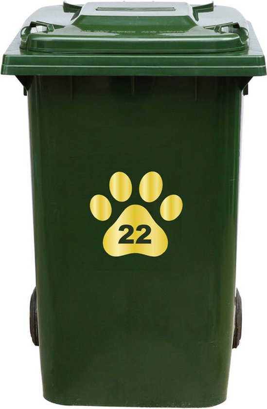 Kliko Sticker / Vuilnisbak Sticker - Hondenpoot - Nummer 22 - 18x16,5 - Goud
