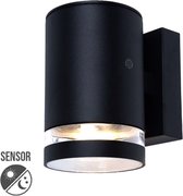 Buitenlamp met sensor dag en nacht - Wandlamp buiten - Paris - Zwart - IP54 - Geschikt voor GU10 spot - Ø102 mm