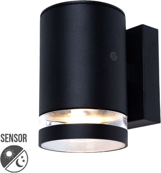 Buitenlamp met sensor dag en nacht - Wandlamp buiten - Zwart - Geschikt voor GU10 spot