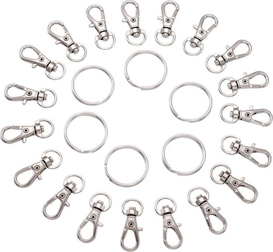 LOVV Sleutelhanger Setjes-Sleutelhangers Maken-Musketonhaak-Zilverkleurige Karabijn Haak Met Sleutelring-Set Voor Sleutelhangers 10 Setjes