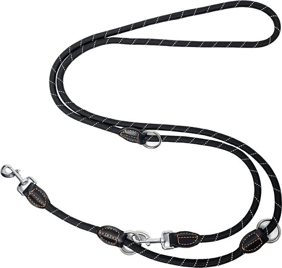 BedDog® hondenriem SPIKE, verstelbaar in 3 lengtes, dubbele riem, hondenlijn, looplijn, middelgrote en grote honden, totale lengte 2m - grijs
