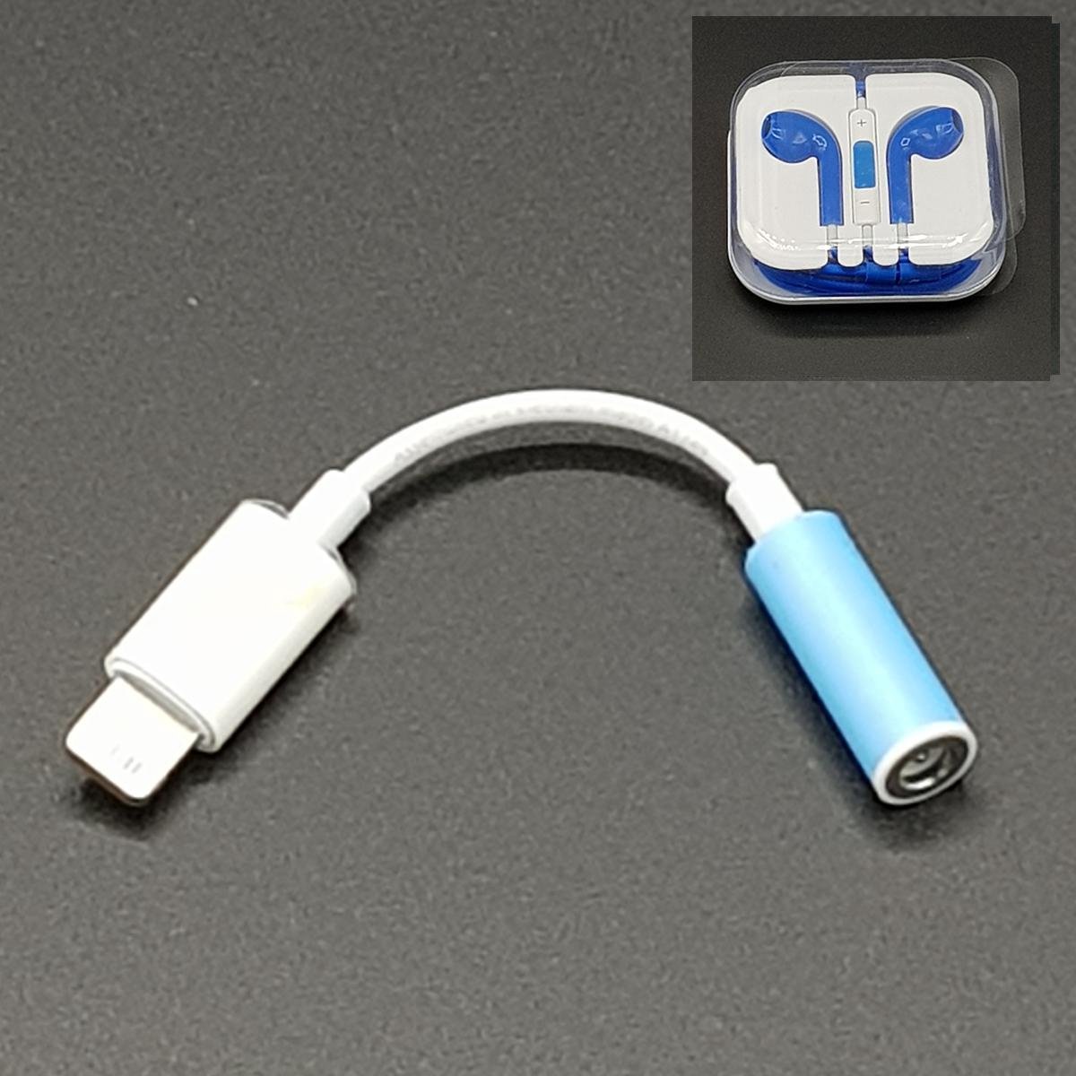 Lightning naar mini jack adapter + Oordopjes Earbuds Blauw