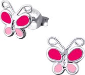 Fako Bijoux® - Kinderoorbellen - 925 Zilver - Vlinder - 7x7mm - Roze