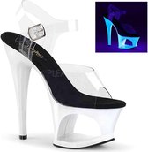 Pleaser Sandaal met enkelband, Paaldans schoenen -36 Shoes- MOON-708UV Paaldans schoenen Wit/Transparant