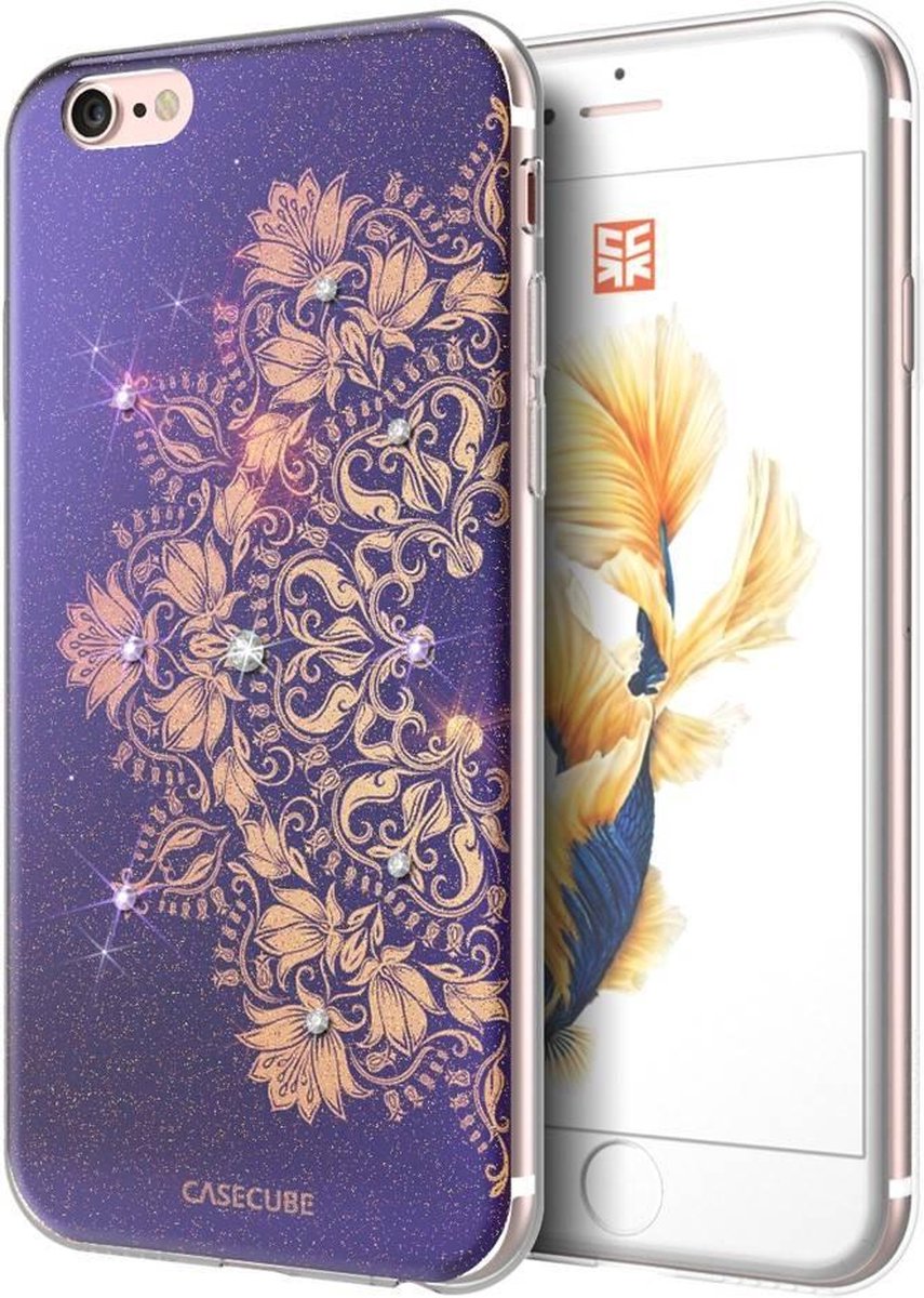 Casecube Bling TPU Softcase iPhone 6(s) - Blauwe Lotus