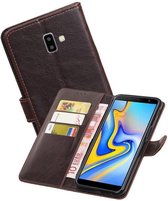 Zakelijke Book Case Telefoonhoesje Geschikt voor de Samsung Galaxy J6 Plus - Portemonnee Hoesje - Pasjeshouder Wallet Case - Mocca