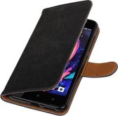 Zwart Pull-Up PU booktype wallet cover hoesje voor HTC Desire 10 Pro