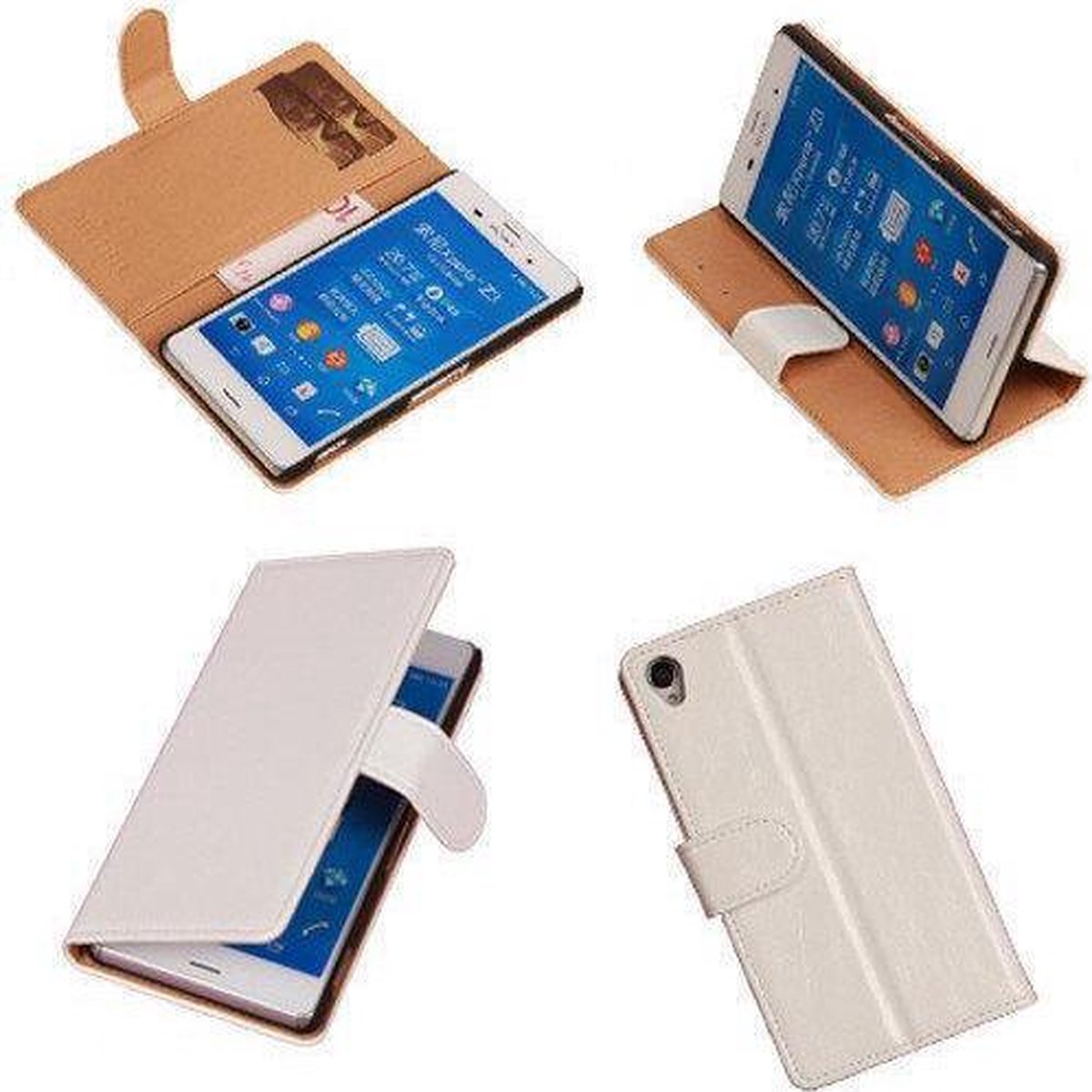PU Leder Wit Hoesje Sony Xperia Z3 Book/Wallet Case/Cover