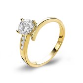 Twice As Nice Ring in 18kt verguld zilver, zirkonia 6 mm, 3 kleine zirkonia  58