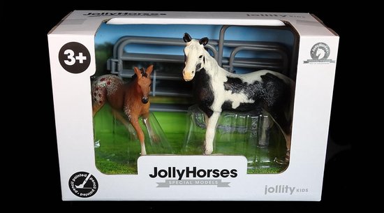 JollyHorses - paarden - Pinto Mare merrie plus veulen en hekwerk –  handgeschilderd | bol.com