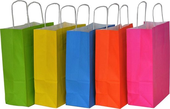 50x Papieren tassen assorti vrolijke kleuren 25x11x32cm (A4 formaat) |  bol.com