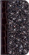 Shop4 - Samsung Galaxy M20 (Power) Hoesje - Book Case Krokodil en Glitters Zwart