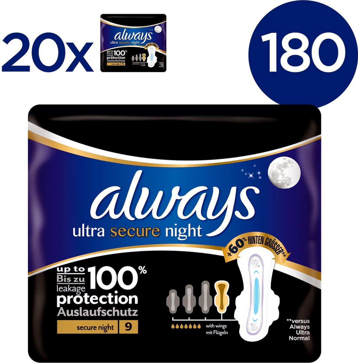 Always Ultra Secure Night met Vleugels - Voordeelverpakking 180 Stuks ...