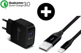 DrPhone Quick Charge Series - Snellader Adapter/Stekker - Thuislader - 9V 2A -18W - Qualcomm 3.0  + Olesit Gevlochten