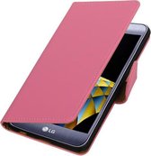 Roze Effen booktype wallet cover hoesje voor LG X Cam