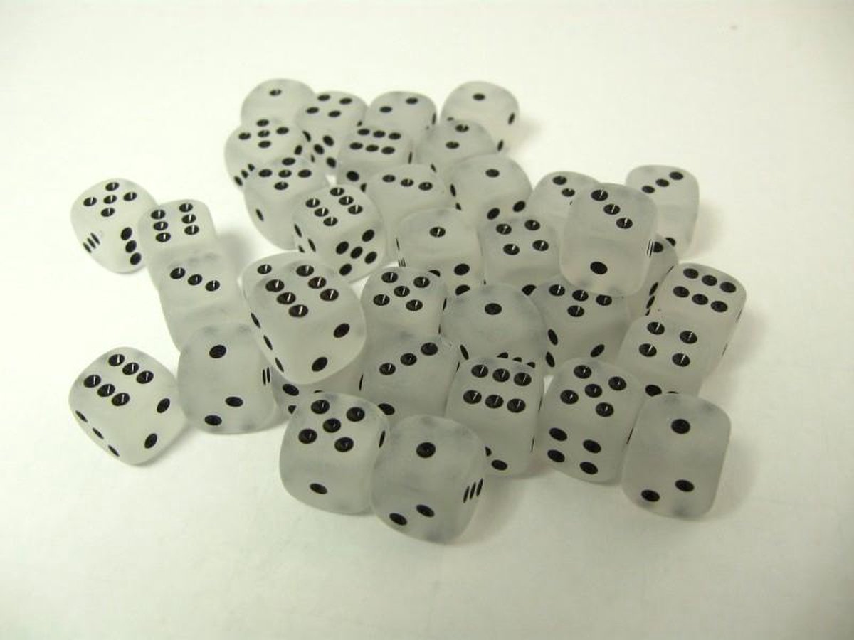 Chessex Frosted Clear/black D6 12mm Dobbelsteen Set (36 stuks)