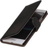 Zwart Krokodil booktype cover hoesje voor Huawei P9 Lite