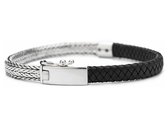 SILK Jewellery - Zilveren Armband - Alpha - 369BLK.21 - zwart leer - Maat 21