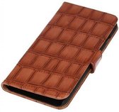 Glans Croco Bookstyle Wallet Case Hoesjes voor Galaxy Core LTE G386F Bruin