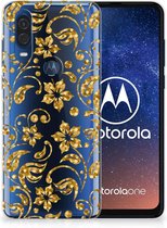 Back Case Motorola One Vision TPU Siliconen Hoesje Gouden Bloemen