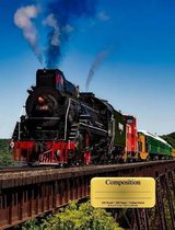 Colorful Locomotive Train on Bridge Composition Notebook, Narrow Ruled