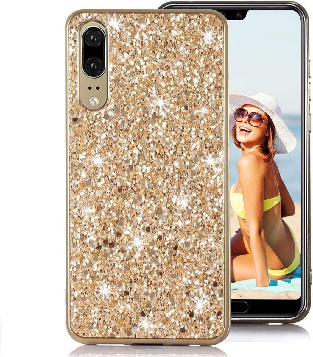 Telefoonhoes Geschikt voor: Samsung Galaxy A9 2018 Glitter Backcover Hoesje Goud