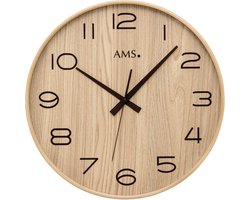 AMS F5522 - Wandklok - Analoog - Radiogestuurde tijdsaanduiding - Hout - Mineraal glas - Bruin - 40 cm ø