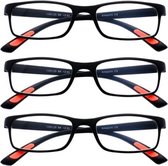 Amazotti Milano Leesbrillen Sterkte +2.25 - Set van 3+1 Extra - Zwart - Leesbril voor Heren en Dames