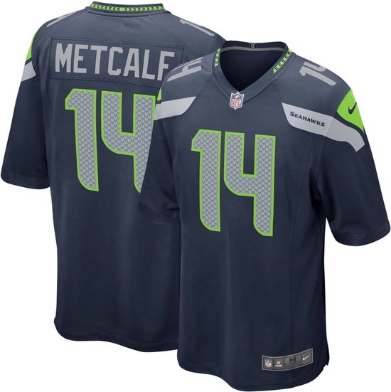 Nike Seattle Seahawks Home Game Jersey - Maat XL - Metcalf 14 - Navy - NFL - American Football Shirt - Football Jersey Heren