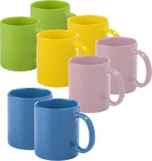 Bellatio Design Koffie mokken/drinkbekers Auxerre - 8x - keramiek - geel/groen/blauw/roze - 370 ml